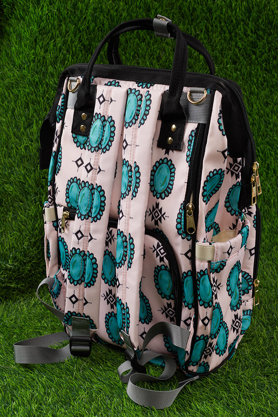 Concho on cream printed diaper bag. BBG25153051