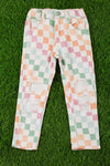 Multi-color checker distressed denim pants. PNG25133015-amy