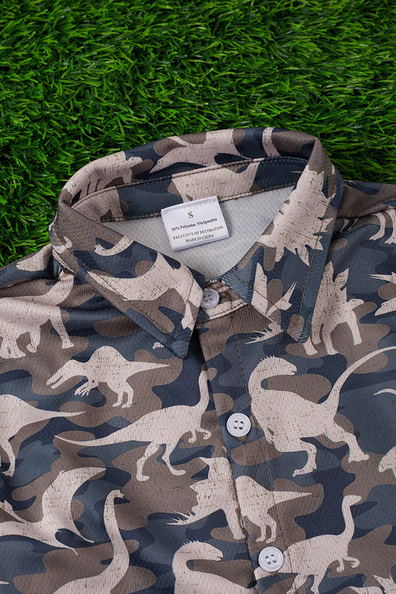Camouflage dinosaur printed button shirt. TPB25153014-AMY
