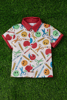  Back to school, scissors, crayons & emoji printed shirt. TPB35153001 AMY