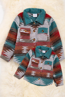 Women Aztec printed Shacket, with 2 front pockets. TPW65133022-EMILY