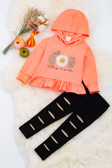  With God all things are possible" Orange tunic w/hoodie with ruffle & leggings. OFG65113088 SOL