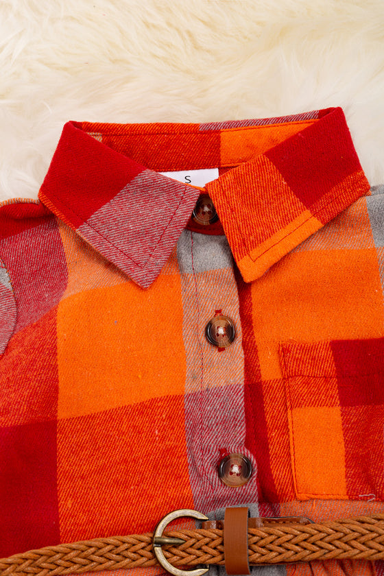 Orange & red plaid dress w/ belt. TPG45113021 MY