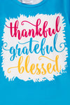 Thankful,grateful,blessed" Turquoise bell sleeve top & geometric bells. OFG45143031 LOI