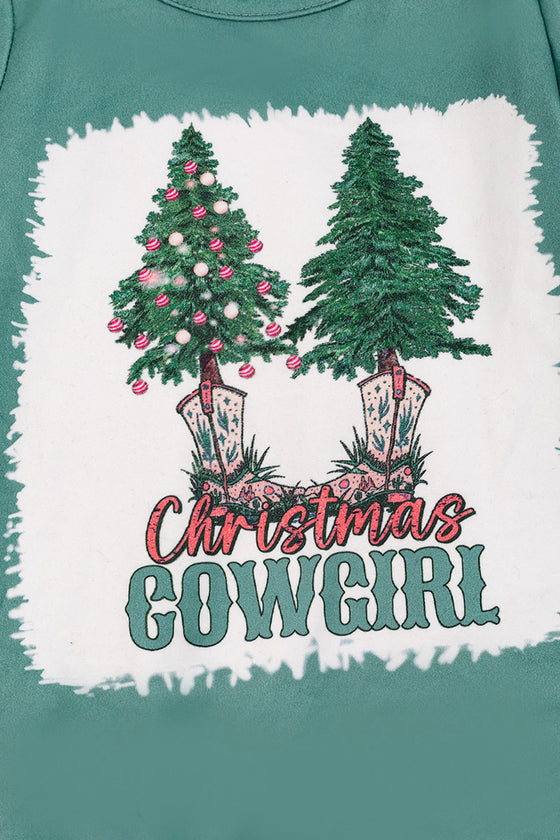 Christmas cowgirl printed baby romper with bell sleeves. RPG50143001 amy
