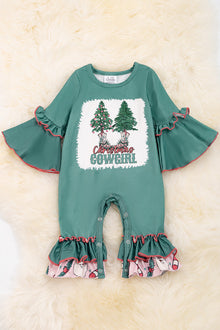  Christmas cowgirl printed baby romper with bell sleeves. RPG50143001 amy