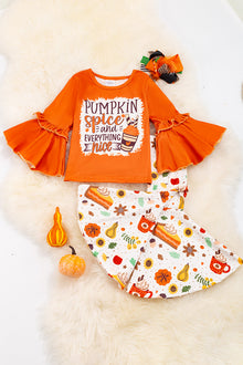  Pumpkin Spice & everything nice" bell sleeve graphic tee & fall printed bells. OFG45143030 AMY