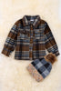 (UNISEX) Chocolate brown,gray blue plaid shacket. TPG60153021 JEANN