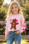 Ginger cookie pink knit sweater with bow on sleeves. TPG60738 MON