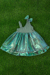 GREEN COLD SHOULDER WITH METALLIC TULLE DRESS. DRG251123134-SOL