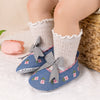 Embroidered girls baby shoes with front bow.