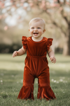 Rust Velvety baby romper with snaps. RPG60832 SOL