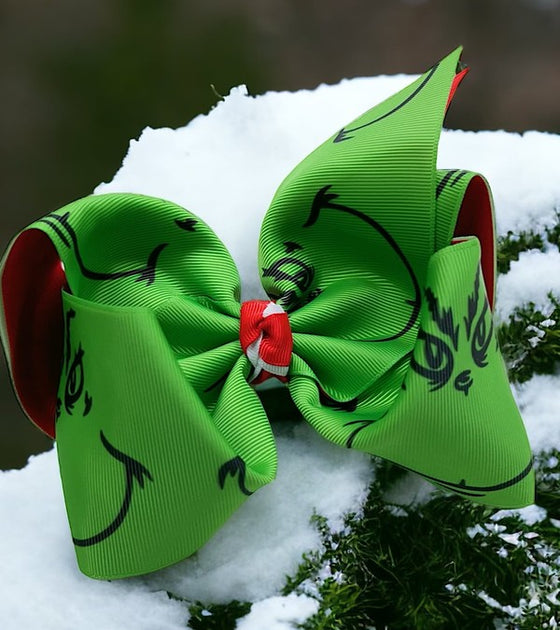6.5" Christmas Character 2 tone ribbon hair bows 4PCS/$10.00 BW-DSG-923