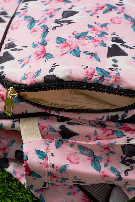 lt. pink cow & floral printed diaper bag. bbg25153039