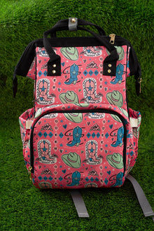  cowgirl boots printed on pink diaper bag. bbg25153046