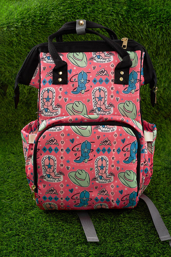 cowgirl boots printed on pink diaper bag. bbg25153046