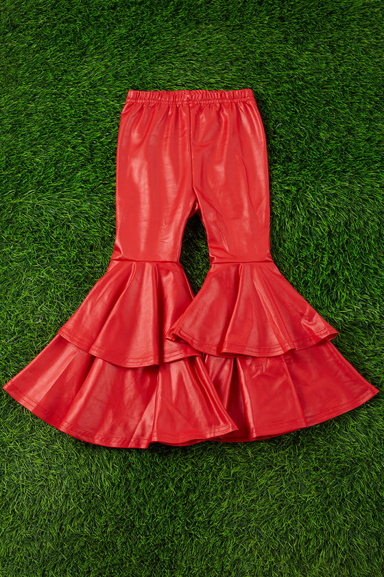 Red faux leather double layer bell pants. PNG25153115 amy