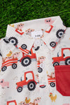 farm animal on a tractor printed baby onesie with snaps. RPB25133015 AMY