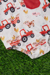 farm animal on a tractor printed baby onesie with snaps. RPB25133015 AMY