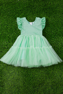  Mint tulle bottom dress with sequins &  angel sleeves. DRG25133075 AMY