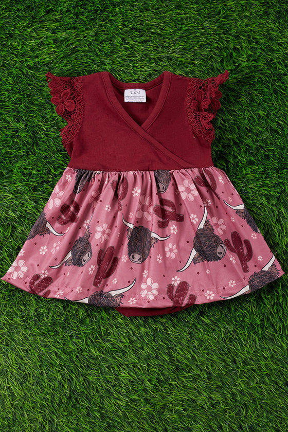 highland cow printed baby onesie dress. RPG25153074 LOI
