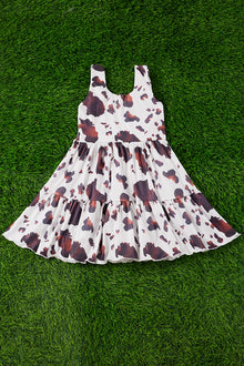  Brown cow spotted ruffle dress. DRG25153283 jeann