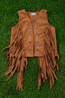  Aztec embroidered vest with fringe detail. TPG25113020 Wendy