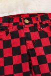 Red & black checker printed denim pants. PNG50133003 MARY