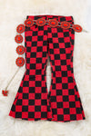 Red & black checker printed denim pants. PNG50133003 MARY