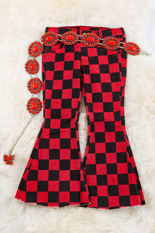  Red & black checker printed denim pants. PNG50133003 MARY