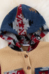 💎Ivory sherpa shacket with hoodie & Aztec printed sleeves. TPG65133056