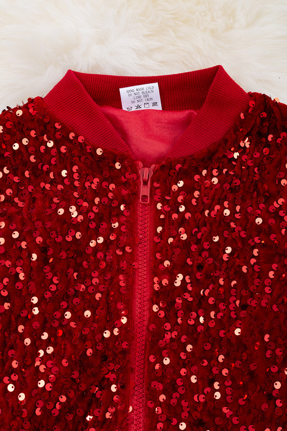 Girls Red sequins bomber jacket. TPG65113051 jeann