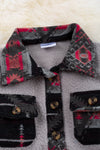 💎Lt. Gray sherpa shacket with black geometric printed sleeve. TPG65133049 amy