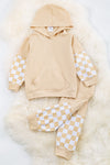 Cream Checker boys jogger set with hoodie. OFB65133006 WENDY