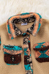 Ivory sherpa shacket with geometric sleeves. TPG60153004 LOI