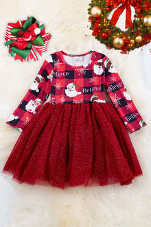  Believe, plaid printed sparkly tulle dress. DRG50113009 MARY