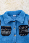 ♦️Sky blue sherpa shacket w/gray geometric sleeves. TPG65133055 JEANN