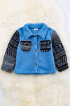 ♦️Sky blue sherpa shacket w/gray geometric sleeves. TPG65133055 JEANN