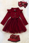 Deep burgundy cotton top & tulle skirt /dress. DRG65113089 SOL