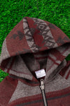 💎Maroon & gray unisex Aztec printed pullover sweater with hoodie. TPG65113040 -wendy