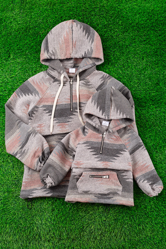 Gray & pink girls Aztec printed pullover sweater with hoodie. 💎TPG65153046-SOL