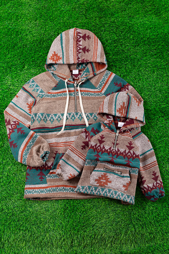 UNISEX Aztec printed pullover sweater with hoodie. TPG65113042-AMY