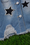 Embroidered star on denim jacket w/distressed hem. TPG65153048-AMY