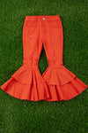 Hot orange double layer denim pants. PNG65153033-SOL