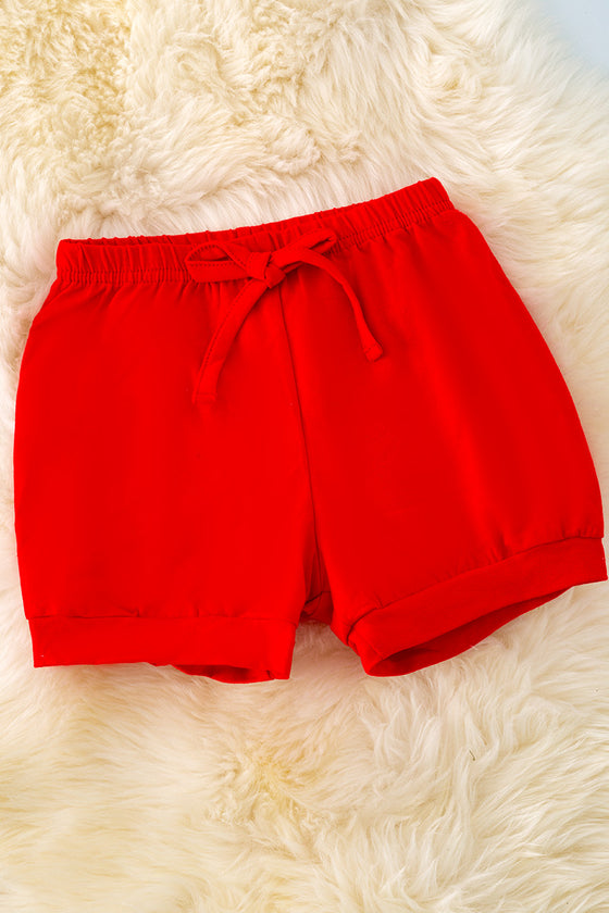 Bow printed ruffle tunic & red shorts. OFG40755 WEN