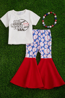  little sister biggest fan graphic printed tee shirt & baseball printed bell bottoms. OFG55153008 SOL