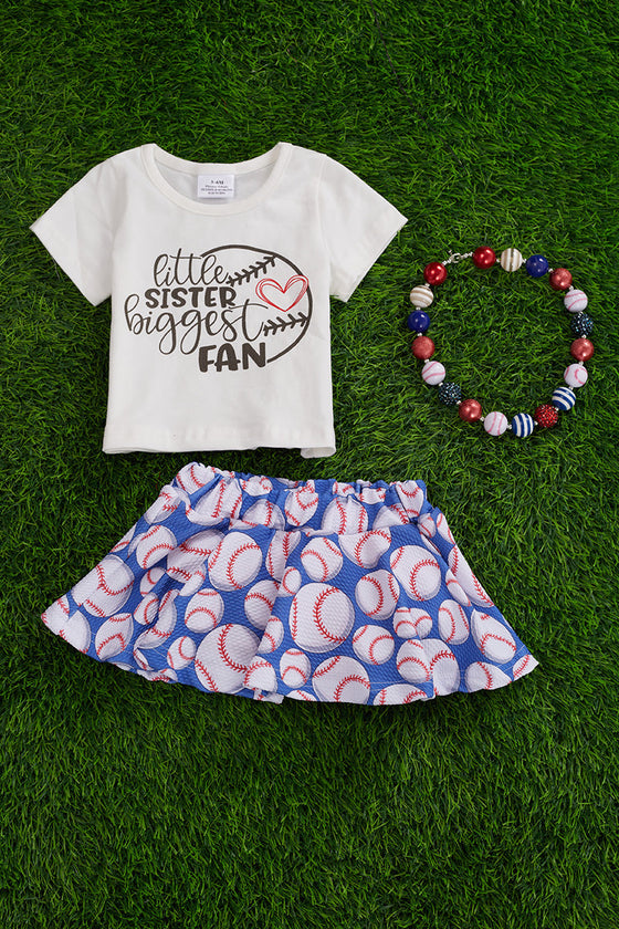 Little sister biggest fan graphic tee shirt & baseball skirt/bloomers. OFG55153009-sol