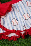 Home sweet home" bubble sleeve baseball top & ruffle shorts. OFG55133004 LOI