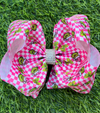 6.5" Christmas character pink checkered hair bows. 4pcs/$10.00 BW-DSG-C1