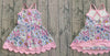 Seagull / floral printed girls dress with pink scallop hem & under shorts attached. GSD013016 AMY